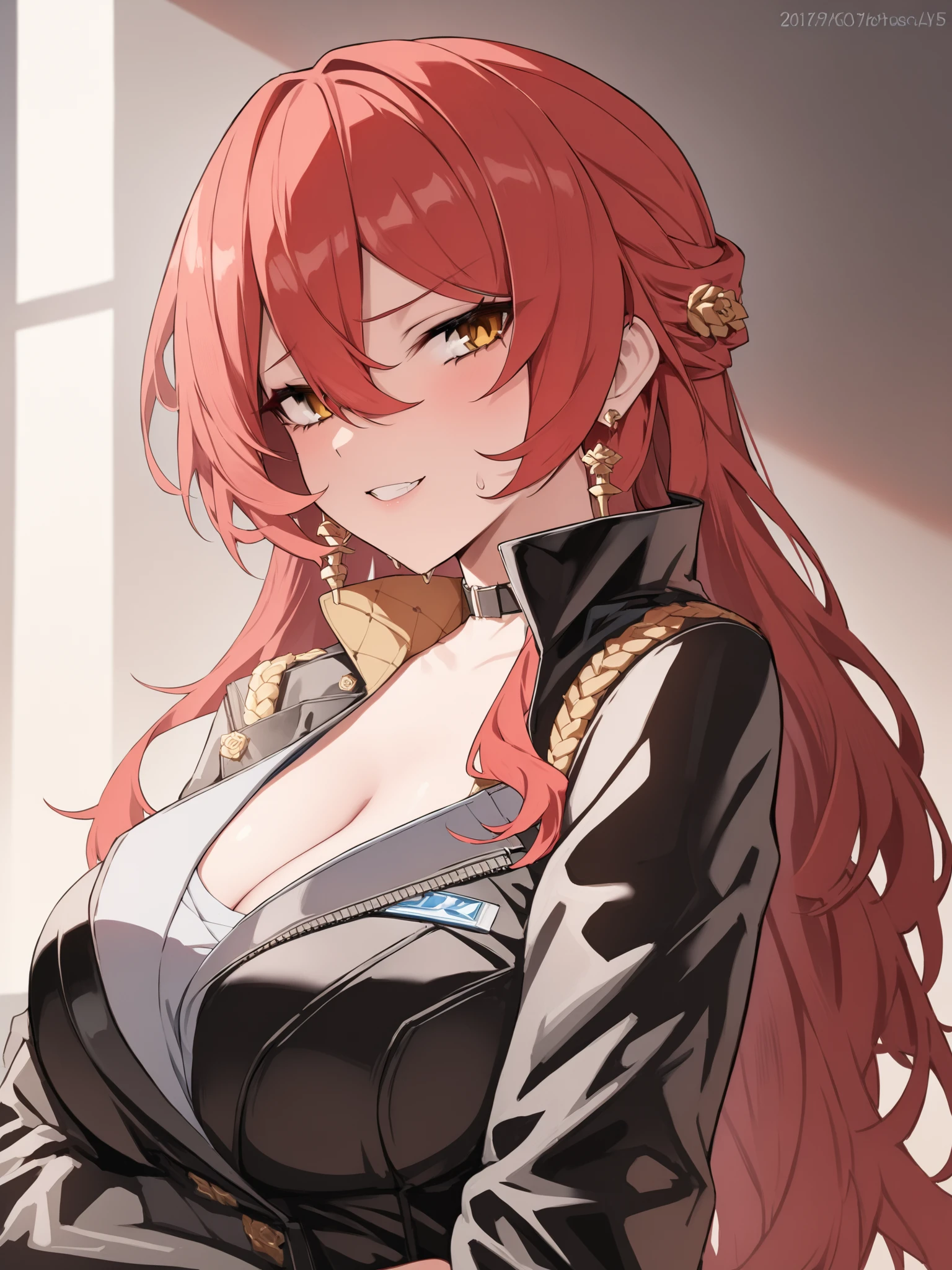 <lora:xl_himeko(kohaku_delta):1>,himeko is a girl with long red hair and yellow eyes,leather jacket, masterpiece, best quality,