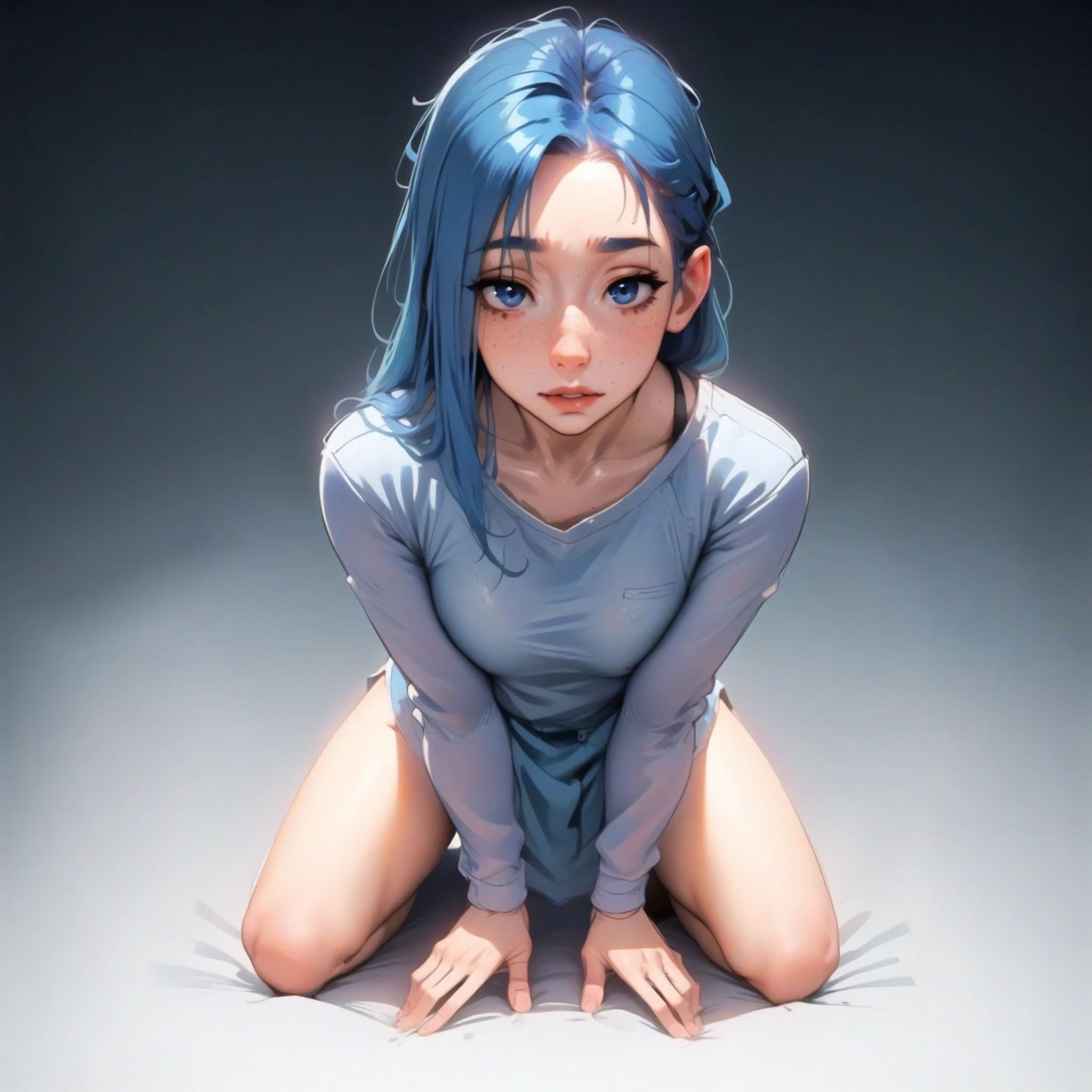 <lora:BlueGirlPony:1> , bluegirl 1girl, kneeling,