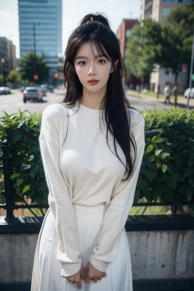 1girl,white_sweater,best quality,masterpiece,illustration,an extremely delicate and beautiful,CG,unity,8k wallpaper,Amazing,finely detail,masterpiece,official art,extremely detailed CG unity 8k wallpaper,incredibly absurdres,huge filesize,ultra-detailed,highres,extremely detailed,beautiful detailed girl,realistic,outdoors,skirt,light contrast,<lora:XiaTian_20240310093618:0.8>,