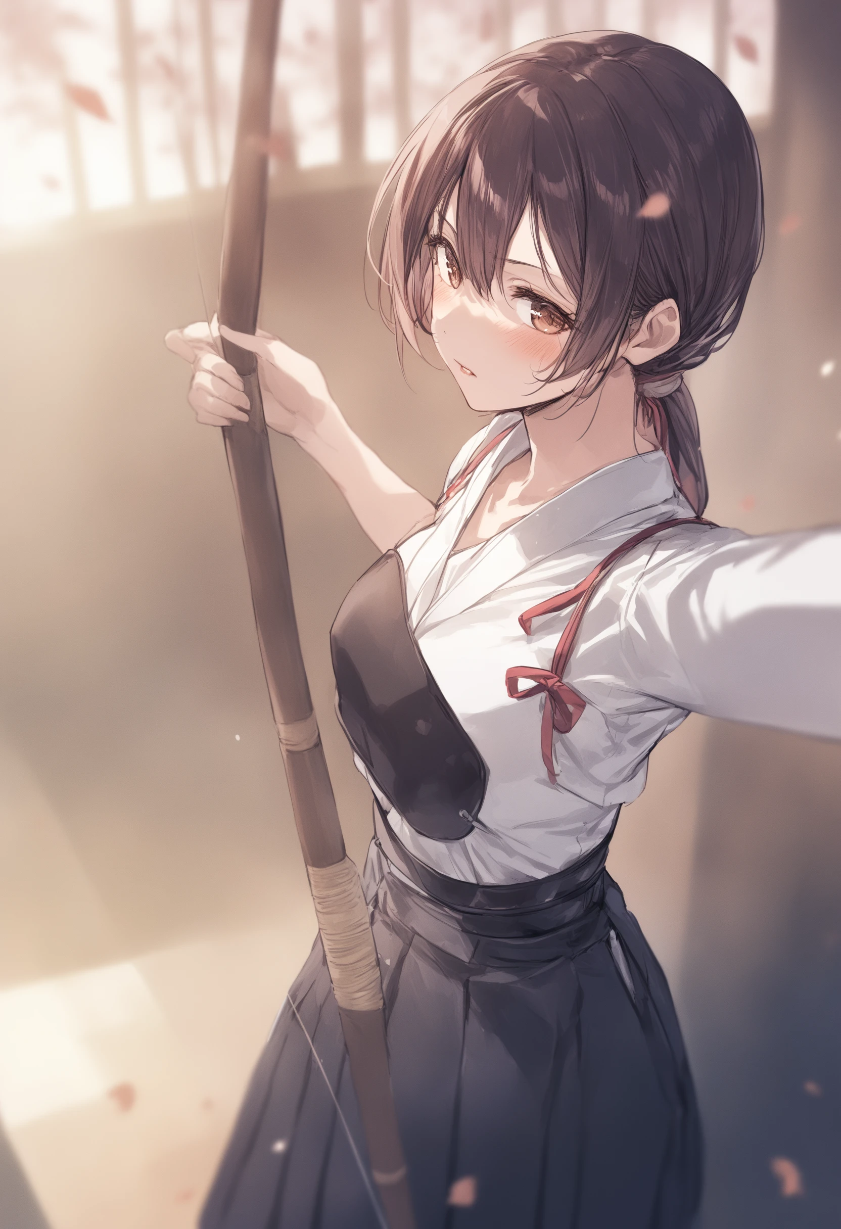 1girl, <lora:sdxl2-flat2-512b:-1>,medium breasts,
<lora:kyuudouXLv2:1>,kyuudou, bow (weapon), japanese clothes, arrow (projectile), holding bow (weapon), yugake, muneate, hakama, single glove,
best quality,medium quality,