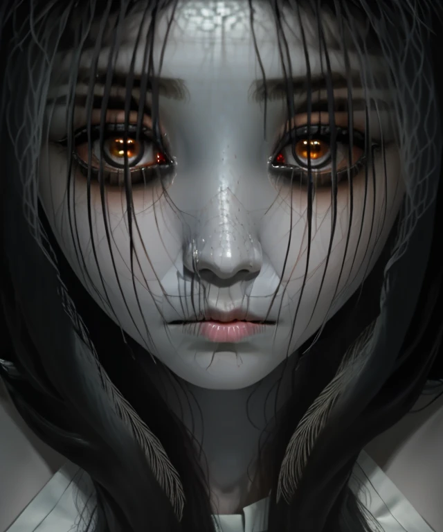 An illustration、art、70s horror movie posters, Supervised by Junji Ito、High detail, Realistic Shadows、Analog Style, chromatic aberration, Surrealism、Complementary Gradient