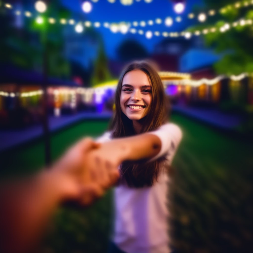 povdanc girl in garden holding hands in nigcht club bokeh background in motion<lora:povdanc:1>