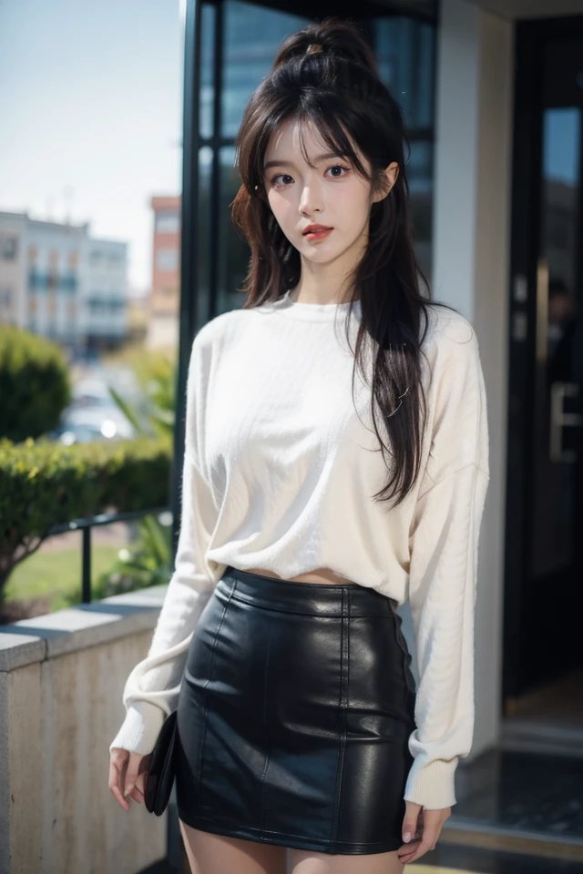 1girl,white_sweater,best quality,masterpiece,illustration,an extremely delicate and beautiful,CG,unity,8k wallpaper,Amazing,finely detail,masterpiece,official art,extremely detailed CG unity 8k wallpaper,incredibly absurdres,huge filesize,ultra-detailed,highres,extremely detailed,beautiful detailed girl,realistic,outdoors,skirt,light contrast,<lora:XiaTian_20240310093618:0.8>,
