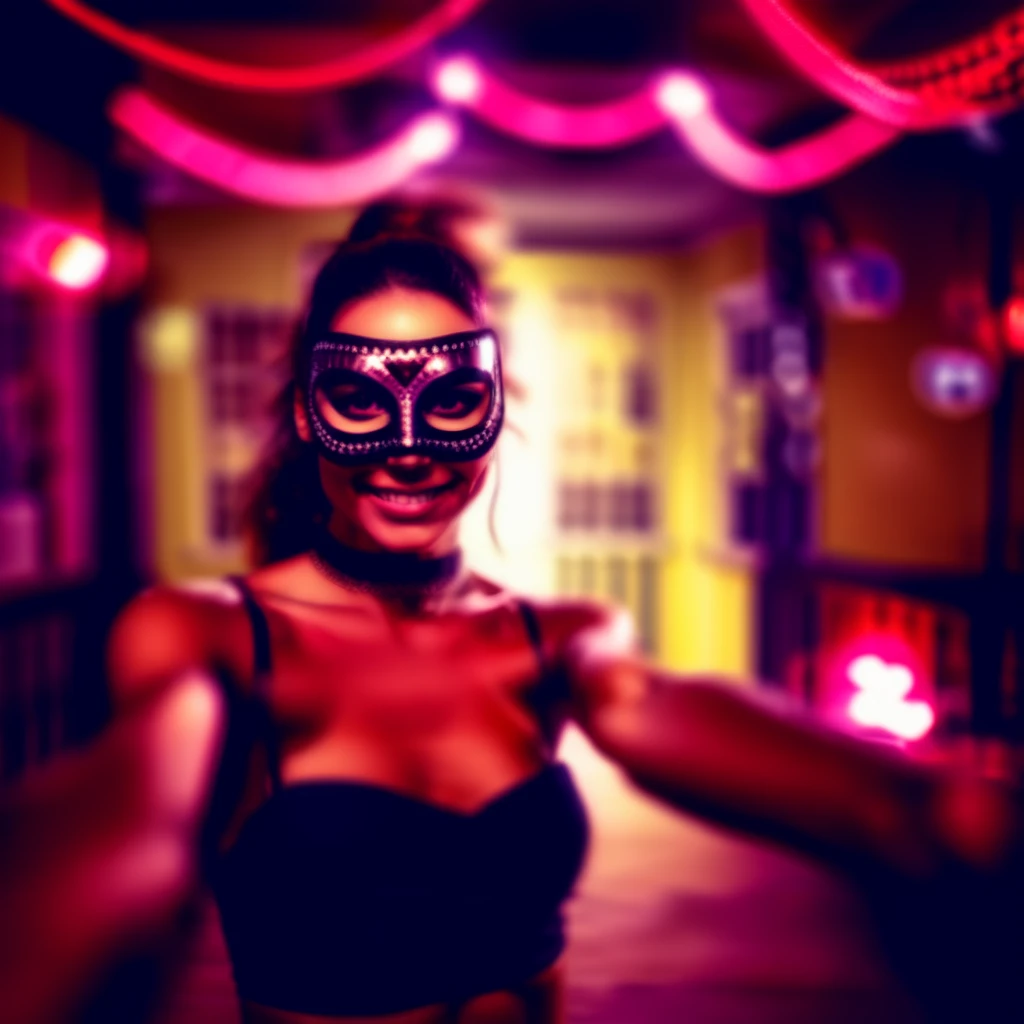 povdanc girl in dark sexy mask dance in nigcht club bokeh<lora:povdanc:1>