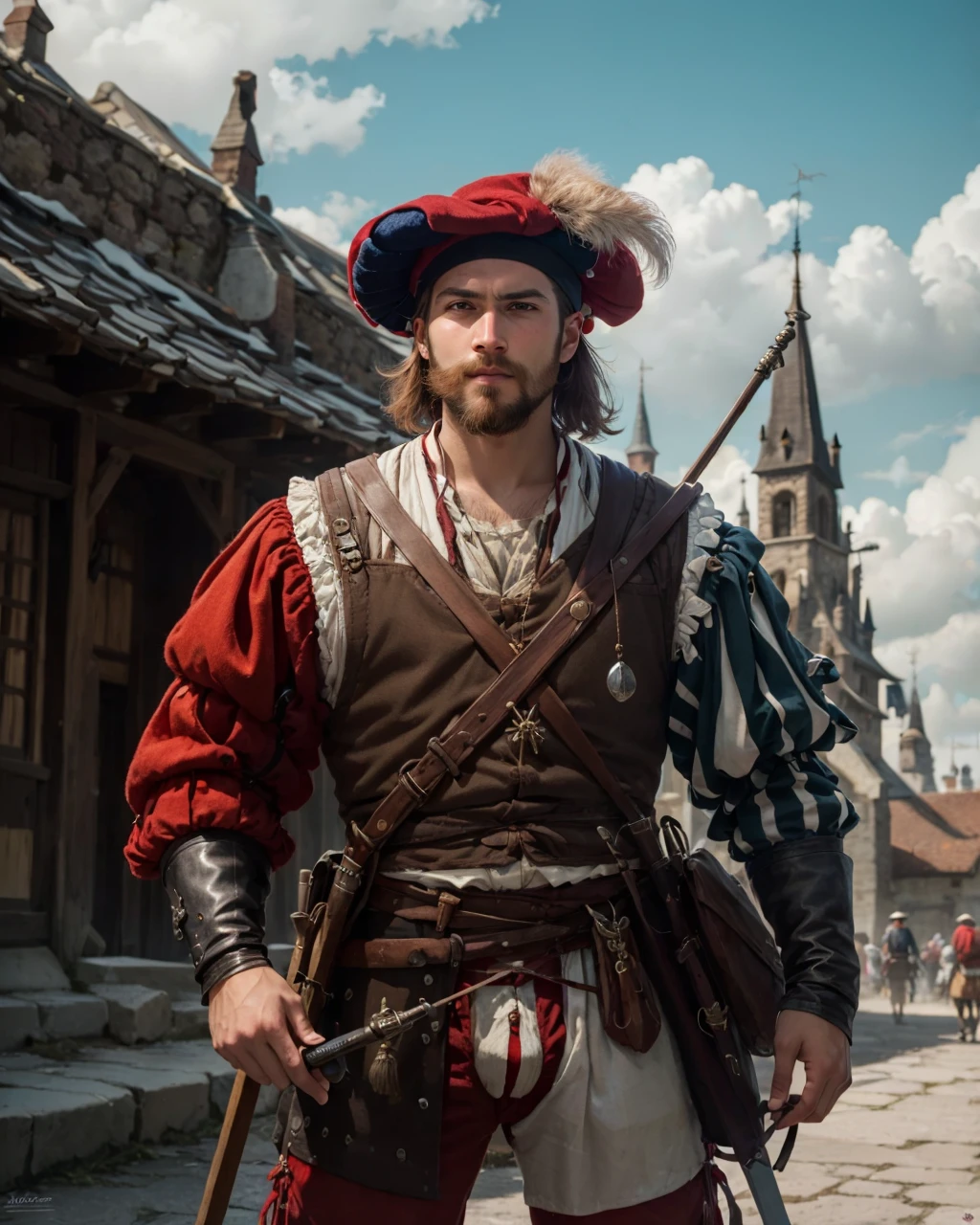 best quality,masterpiece,highly detailed,ultra-detailed,
<lora:neg4all_bdsqlsz_V3.5:-1> <lora:Landsknecht:1>1boy,facial hair, landsknecht, weapon, hat, solo, holding weapon, cityscape, multicolored clotjes,