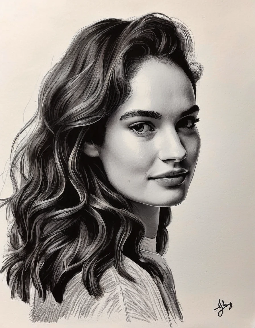 brush pen art <lora:Lily James-000006:1.0> llyjmscnd woman