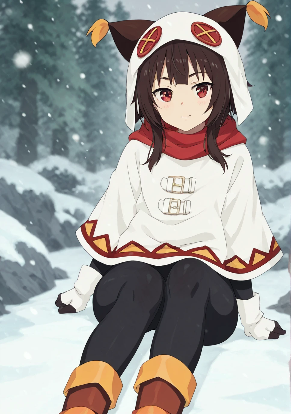 score_8_up, score_7_up, score_6_up, score_5_up, score_4_up, anime screenshot,
<lora:MeguminWinter-000007:0.6>
megumin, 1girl, winter clothes, white hoodie, short hair, red eyes, black bodysuit, gloves,
sitting, looking at viewer, forest, snowing, sparkle,