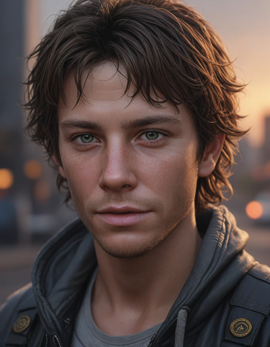 cyberpunk, closeup portrait of a young shaggy cyberpunk citizen, eye bags, three day stubble, ex junkie, dramatic light, city background, sunset, dystopian setting, high contrast, sharp, neuromancer, henry dorsett case, painted by stanley lau, painted by greg rutkowski, painted by stanley artgerm, digital art, trending on artstation, sunrise, beach horizon, tranquil morning, serene atmosphere, <lora:photorealistic_portrait_notrigger:0.8>