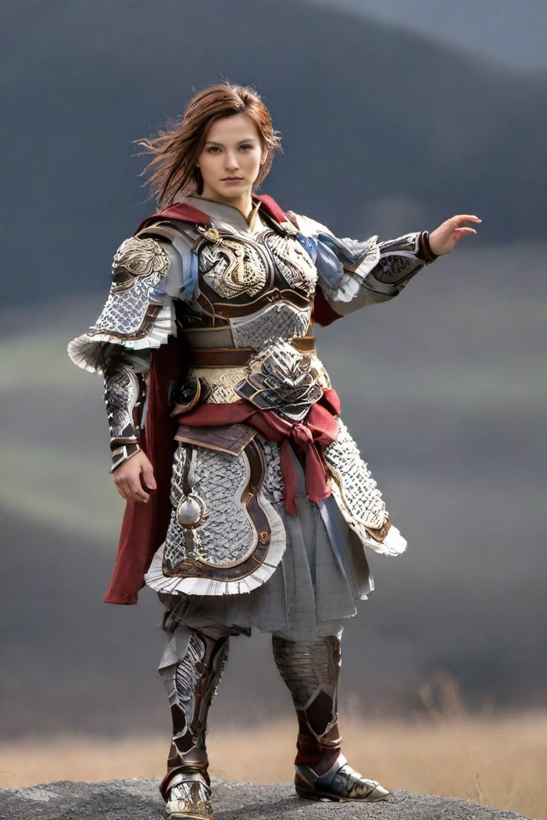 hxarmour,1 woman,(dark red armour:1.1),mountain,<lora:HXarmour_003AXL:0.9>,Hero pose,