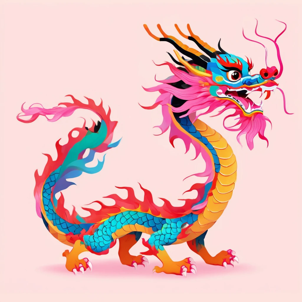 best quality,In great detail,Chinese dragon illustration,loong,
horns,open mouth,sharp teeth,colorful scales,claws,long tail,pink and black,
illustration style,full body,solo,simple background,<lora:Loong V3_SDXL-000008:0.8>,