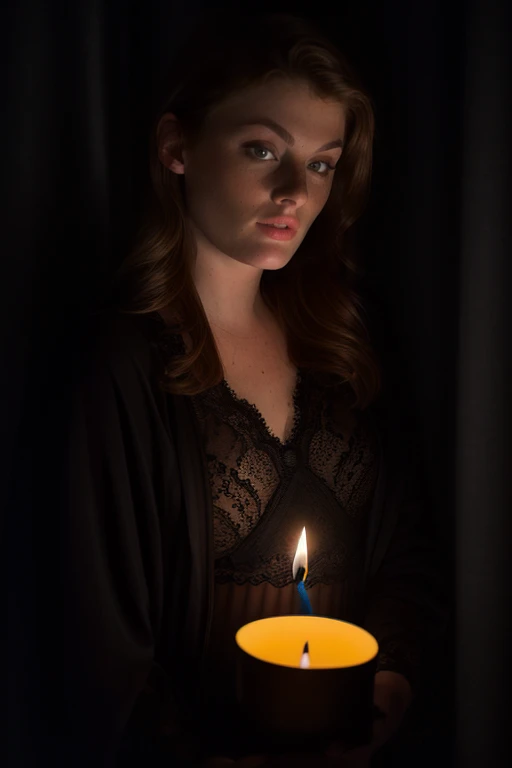 DEN_faye_reagan,
in a dark room in (pitch black:1.2) amongst a (candle light vigil:1.2), (candles:1.1), (candle light:1.1), (pitch black room:1.2), (darkness:1.1), wearing a (sheer robe:1.1), robe, sheer, (lots of candles:1.2),
bokeh, f1.4, 40mm, photorealistic, raw, 8k, textured skin, skin pores, intricate details  <lora:epi_noiseoffset2:1>, epiCRealism <lora:ClothingAdjuster3:-1.3>