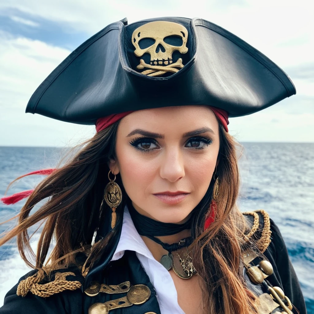Skin Texture, Instagram iPhone Portrait closeup face photo of a woman wearing a pirate outfit on the open seas, Nikon Z9, (sharp focus), (high quality), <lora:nidobrev_xl_1_standard_wo_cap_merger_15_63_79_04_03_03:1>