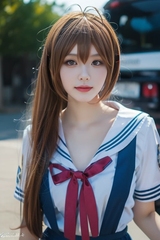 ltra-detailed,highly detailed,best quality,masterpiece,illustration,realistic,photorealistic,
clannad, hikarizaka private high school uniform, summer uniform,
1girl, solo, cosplay,
looking at viewer, upper body,
<lora:clannad_v1_07:1.0>