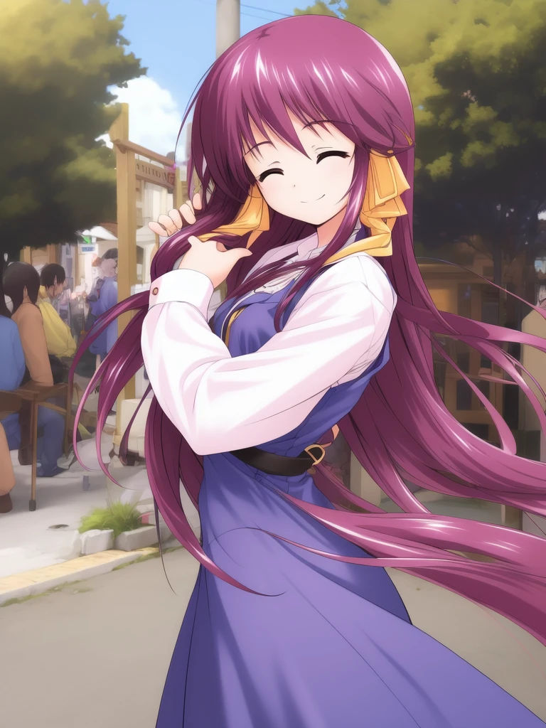 <lora:HeartfulCafe:1>,  kousaka_chika, 1girl, solo, closed eyes, ribbon, smile, dress, outdoors,
masterpiece, high quality, very_high_resolution, large_filesize, full color,