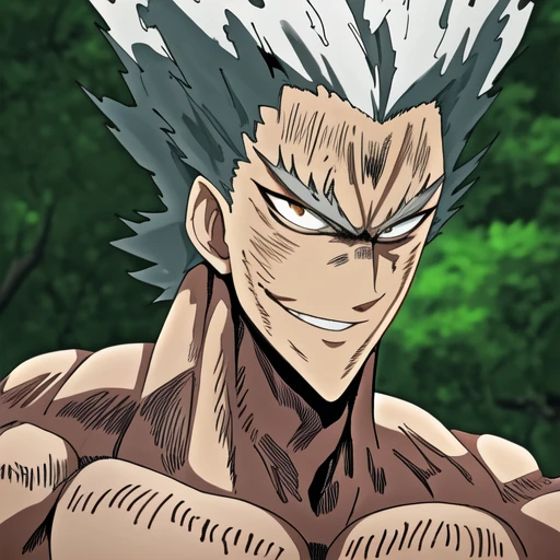 1boy, white hair, hair in two ends, white eyebrows, small eyes, green eyes, scratches, athletic physique 