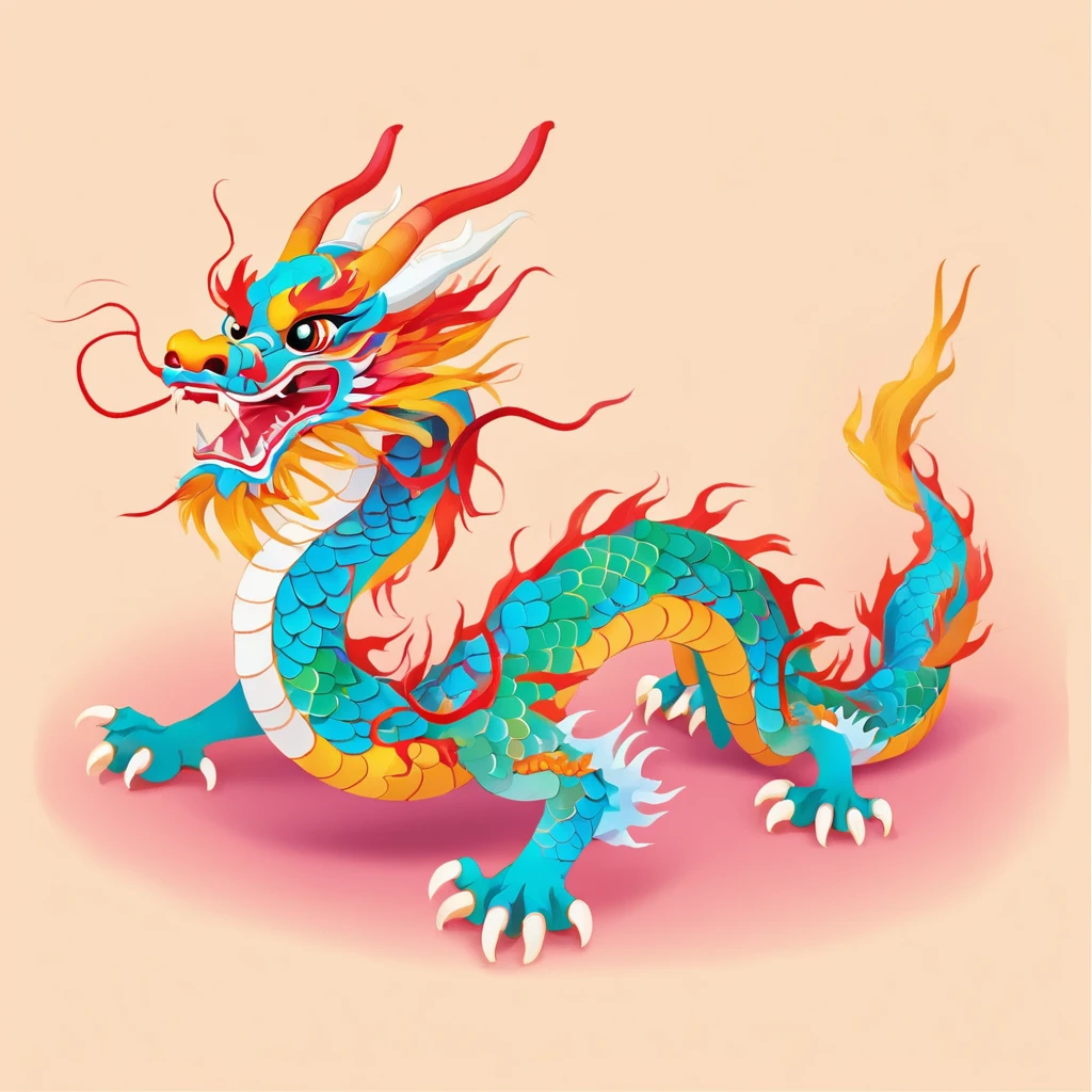 best quality,In great detail,Chinese dragon illustration,loong,
horns,open mouth,sharp teeth,colorful scales,claws,long tail,
illustration style,full body,solo,simple background,<lora:Loong V3_SDXL-000008:0.9>,