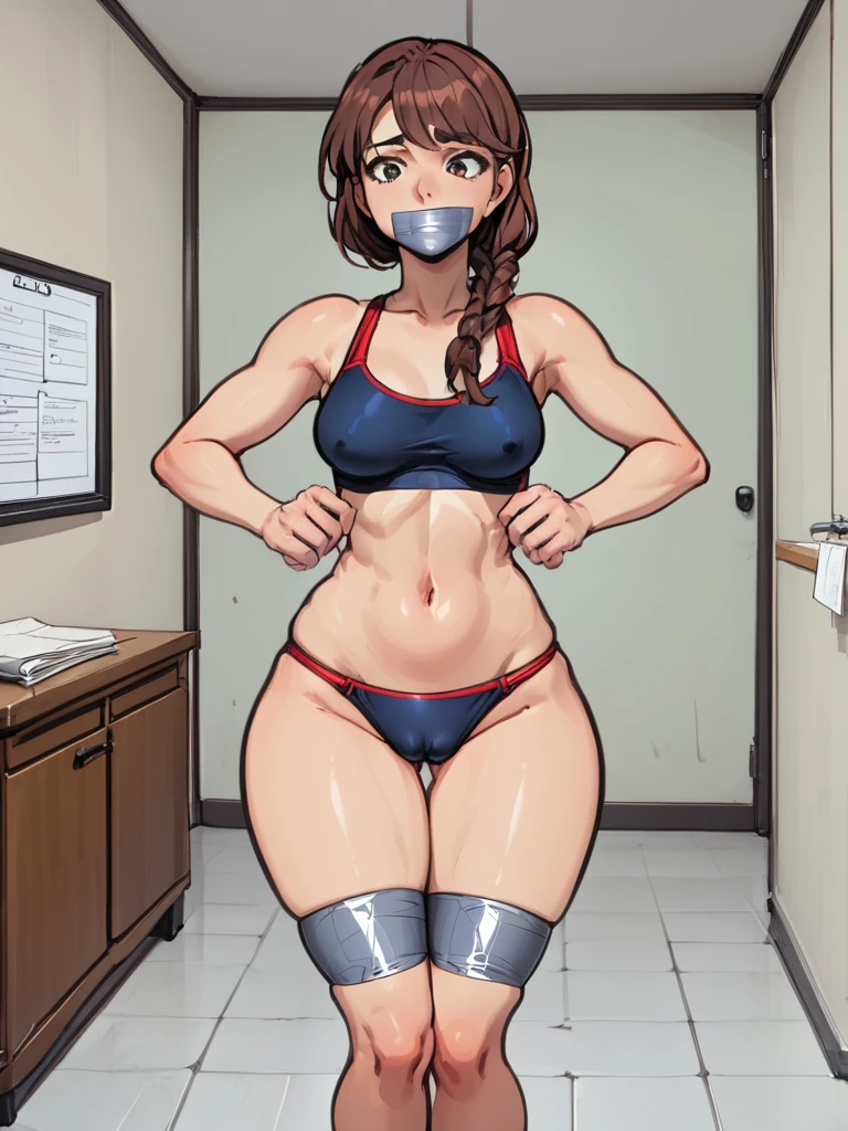 (masterpiece, best quality, high resolution) , 1girl, solo,   tape gag, gagged ,   <lora:MS_Real_XL_Taped_Lite:1>