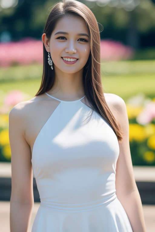 1girl,(RAW photo, best quality), (realistic, photo-realistic:1.4), masterpiece, an extremely delicate and beautiful, extremely detailed, 2k wallpaper, Amazing, finely detail, extremely detailed CG unity 8k wallpaper, ultra-detailed, highres, soft light, beautiful detailed girl, extremely detailed eyes and face, beautiful detailed nose, beautiful detailed eyes,cinematic lighting,perfect anatomy,slender body,
wearing a white halter neck dress,white skirt,full body,(bokeh),smiling
at a flower park,sakura flowers,flower garden,
<lora:traudennaomi_lora:0.8>