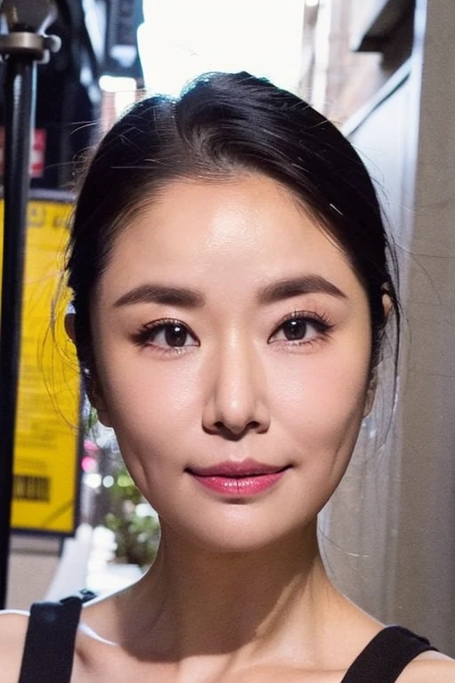 Best quality,masterpiece,ultra high res,(photorealistic:1.2),1girl,in the dark,deep shadow,low key,(photorealistic:1.2),slim body,japanese street alley,dynamic pose,makeup,(smile:0.8),<lora:ruby_lin:1>,20 years old,portrait,