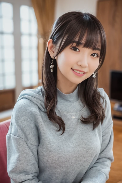 1girl, (sweatshirt dress:1.6),(RAW photo, best quality:1.4), (realistic, photo-realistic:1.4), masterpiece, an extremely delicate and beautiful, extremely detailed, 2k wallpaper, Amazing, finely detail, extremely detailed CG unity 8k wallpaper, ultra-detailed, highres, soft light, beautiful detailed girl, extremely detailed eyes and face, beautiful detailed nose, beautiful detailed eyes,cinematic lighting,(blurry,bokeh backgound:1.6),(living room:1.8),perfect anatomy,(slender body:1.6),(close up face,focus face:1.8),(smile gently,Friendly, warm:1.8),(looking at viewer:1.8), (long hair:1.6), (japanese idol:1.8), (brown eyes:1.4),(standing:1.6),(cleavage:0.8),
<lora:tanakaminami_lora-10:0.8>