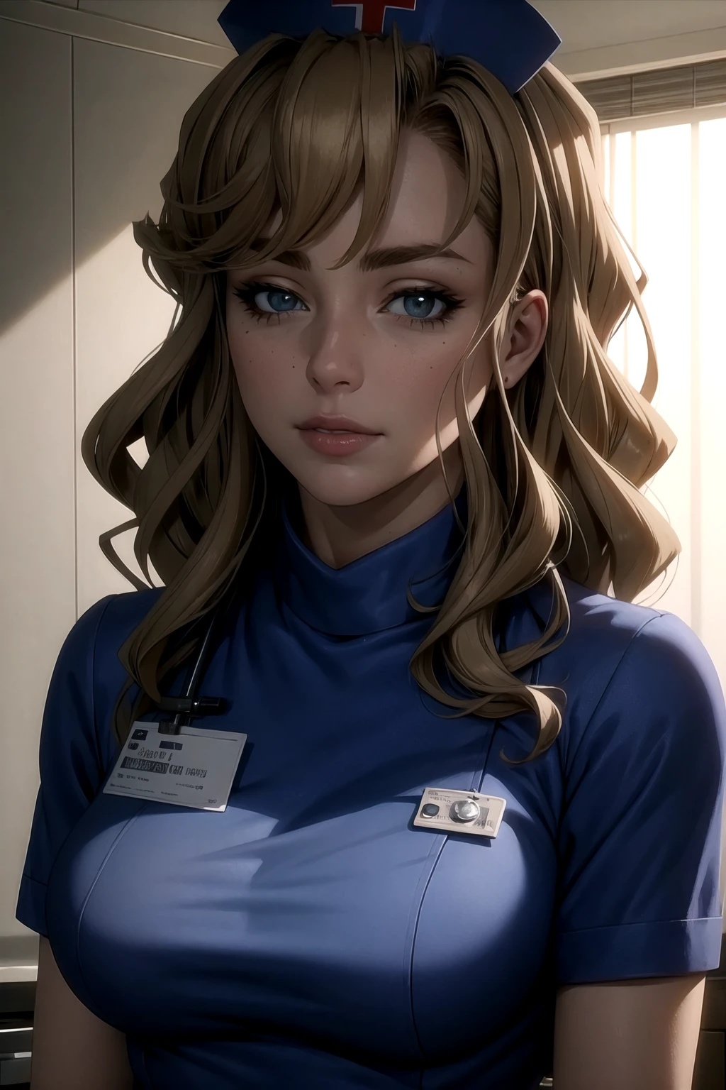 <lora:SirenV1-000002:0.8> siren_triagex, solo, 1girl, blonde_hair, long_hair, wavy_hair, upper_body, nurse_cap, nurse, nurse_uniform, beautiful, (masterpiece:1.2), (best quality:1.2)