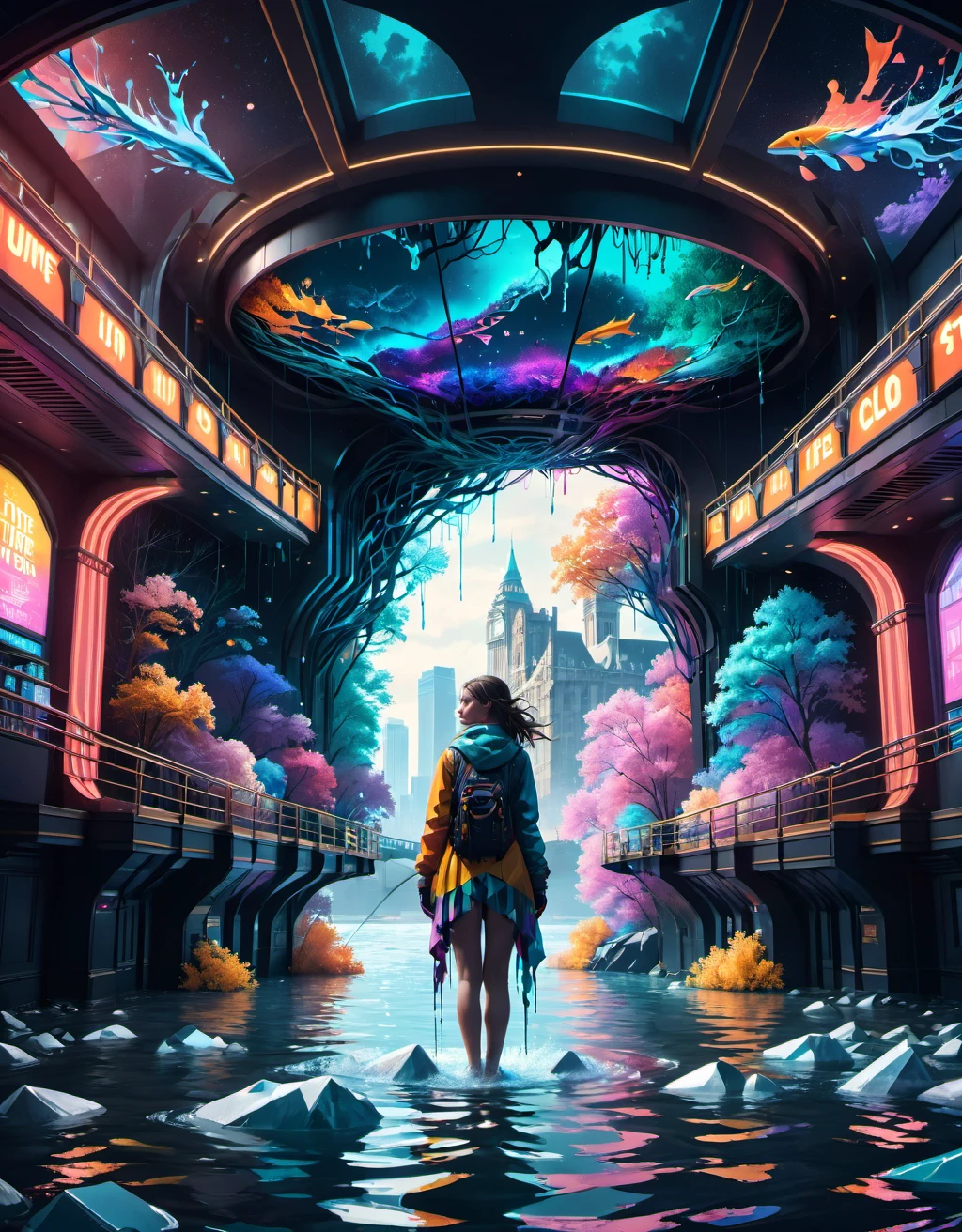 1girl, overly complex style, UHD, Folded Spandex, artstation, dripping Psychedelic, Unsplash, matte, contest winner, Impressionism, beautiful, rpg concept art, masterpiece, Dufaycolor Photograph, lots of details, geometric patterns, octane engine, Unique [Honest:Icy:7] ([The Thames River|Movie theater]:1.3) from inside of a Split, full of color, arthouse, Acid colors details, 4K, magnificent, sgraffito, most beautiful artwork in the world, DayGlo yellow lightning bolts, Best quality, League of Legends Splash Art, Flickr, Embossing, award winning