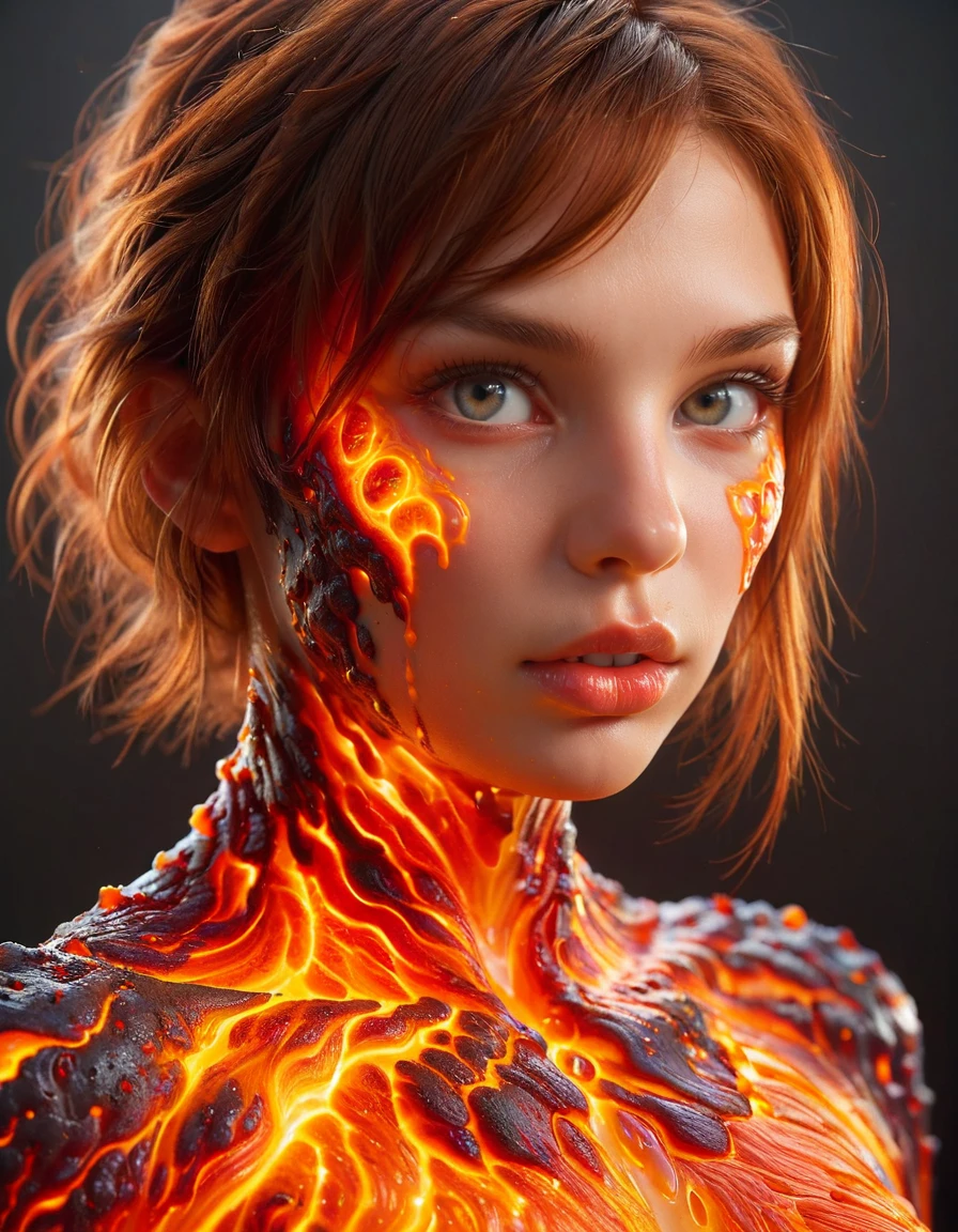 Molten, Lava, <lora:Molten-Fashion-V1:1>, (sharp focus:1.2), portrait, ((posing)), (beautiful face:1.1), detailed eyes, luscious lips, ((skindentation)), (bright studio lighting:1.2), depth of field, bokeh, 4K, HD <lora:ral-lava:1> ral-lava