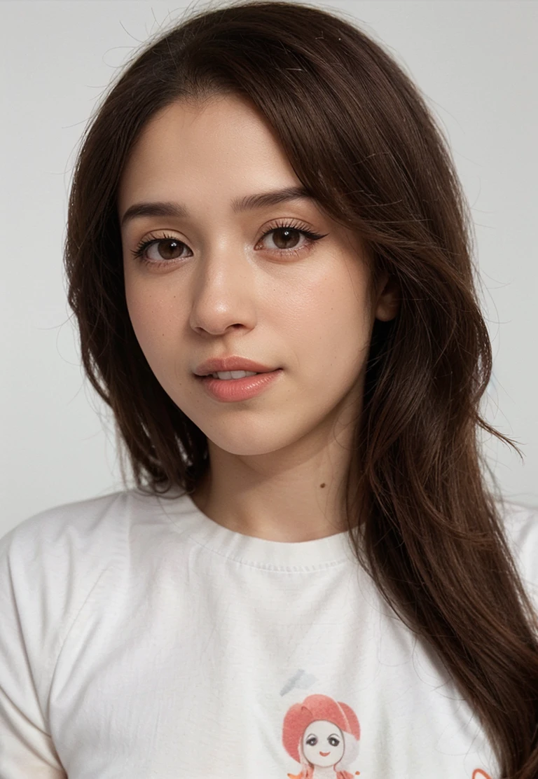 1girl, (pokimanelol:1.2), simple print shirt, long sleeves, (close up:1.4), ((headshot)),