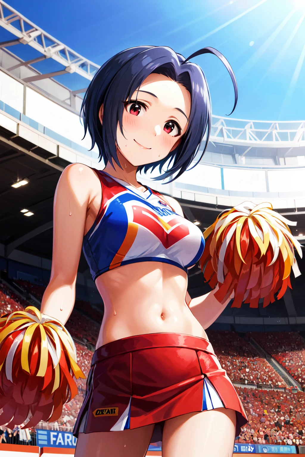 tomoe_tamao\(starlight\),tomoe_tamao\(cheerleader\),1girl, confetti, lens_flare, open_mouth, pom_pom_\(cheerleading\), smile, sparkle, sparkle_background, stadium, solo, masterpiece, high_quality,Extremely Delicate Pixiv 8K-Illustration, Best Quality, Hyper Detailed, Intricate Details, Sun Dogs Effect, Depth Of Field,, (extremely detailed skin), (extremely detailed eyes), (extremely detailed face), (extremely detailed hair), (perfect anatomy), extremely detailed CG unity 8k wallpaper,thick highlights in eyes,extremely detailed glistening iris, perfect shading, perfect overlay, perfect highlights, color tress, colorful reflected light in eyes,