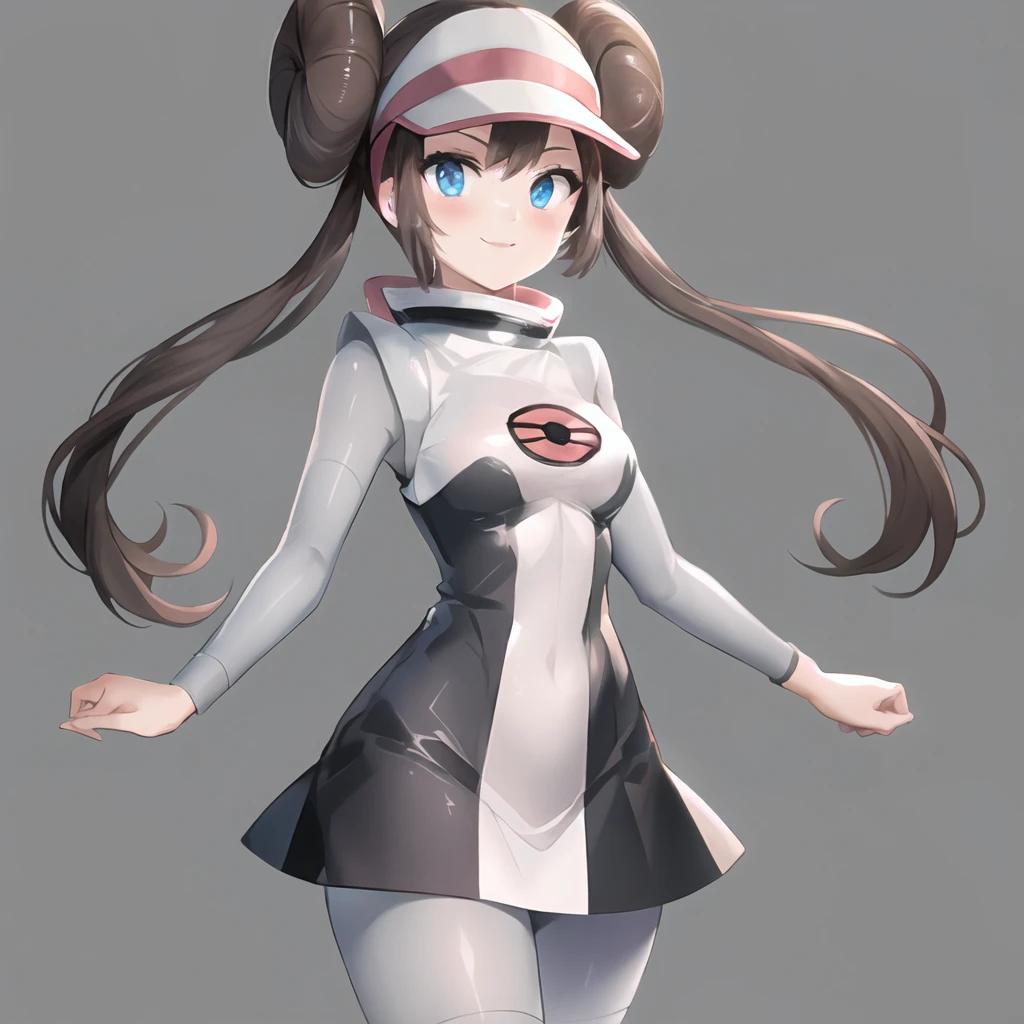 masterpiece, best quality, highly detailed, 1girl, solo, <lora:rosa_pokemon-09:0.7> (rosa_pokemon:1.3),
visor, brown hair, hair buns, long hair, twintails, blue eyes, seductive smile, blush,
simple background, cowboy shot,
<lora:team_galactic_grunt_outfit-10:1> (team_galactic_grunt_outfit:1.4), uniform, dress, short dress, boots, grey boots, knee boots, grey footwear, pantyhose, long sleeves, bodysuit under clothes, bodysuit, grey bodysuit, high collar