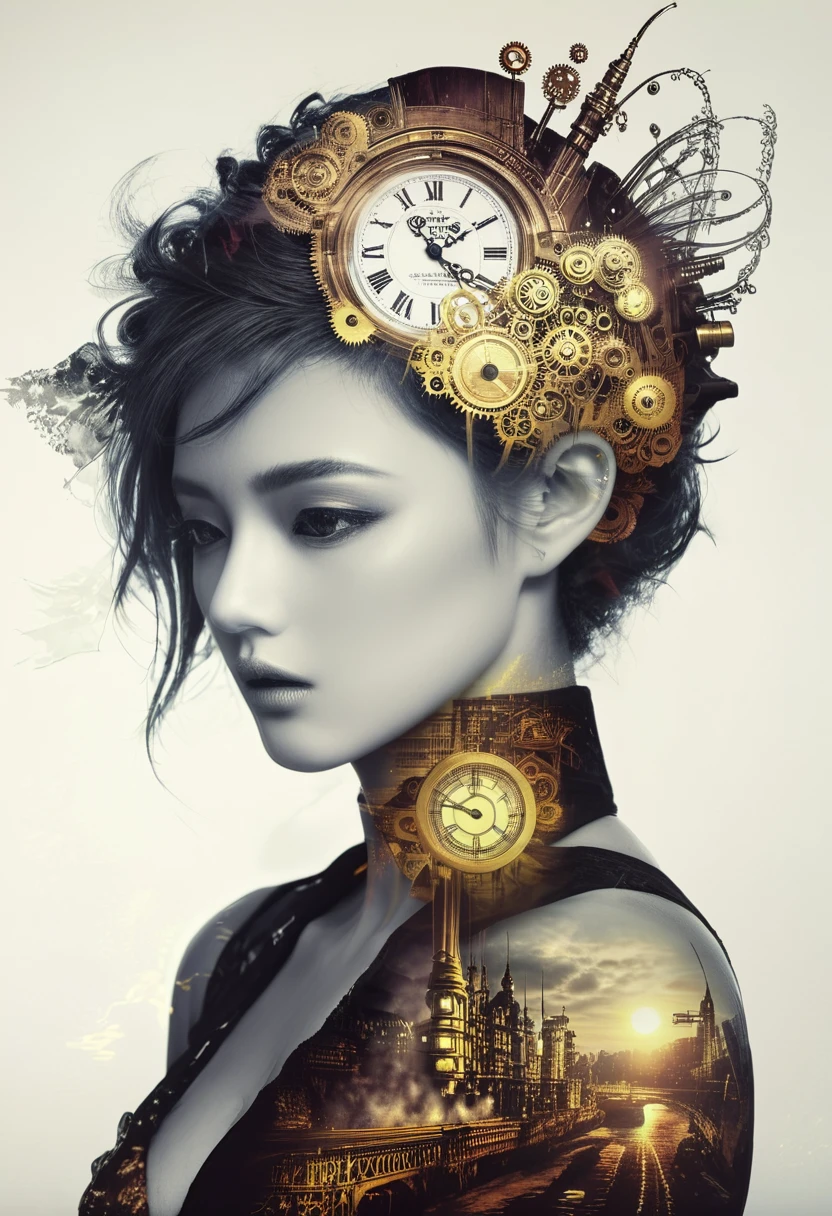 by Hiromu Arakawa, anime key visual, intricate details, Formal Angular "The Animal of Instinct", Steampunk Art, fairy tale, "Don't you forget about me.", sci-fi, <lora:Double_Exposure:1> double exposure