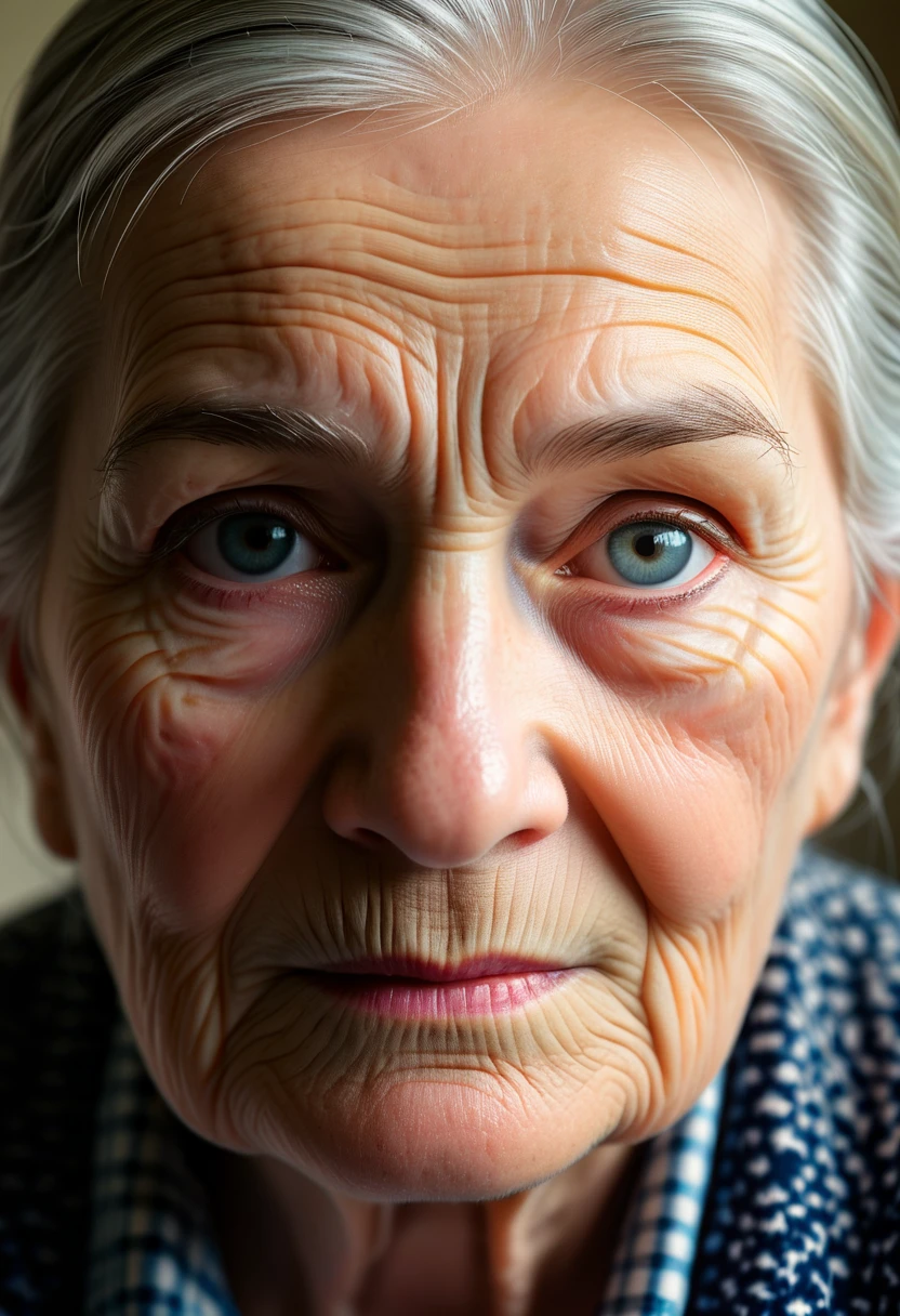 A portrait of an elderly person, with every wrinkle telling a story of a life well-lived, shot in natural light to capture the depth of expression and the soulful eyes that reflect wisdom and resilience.,