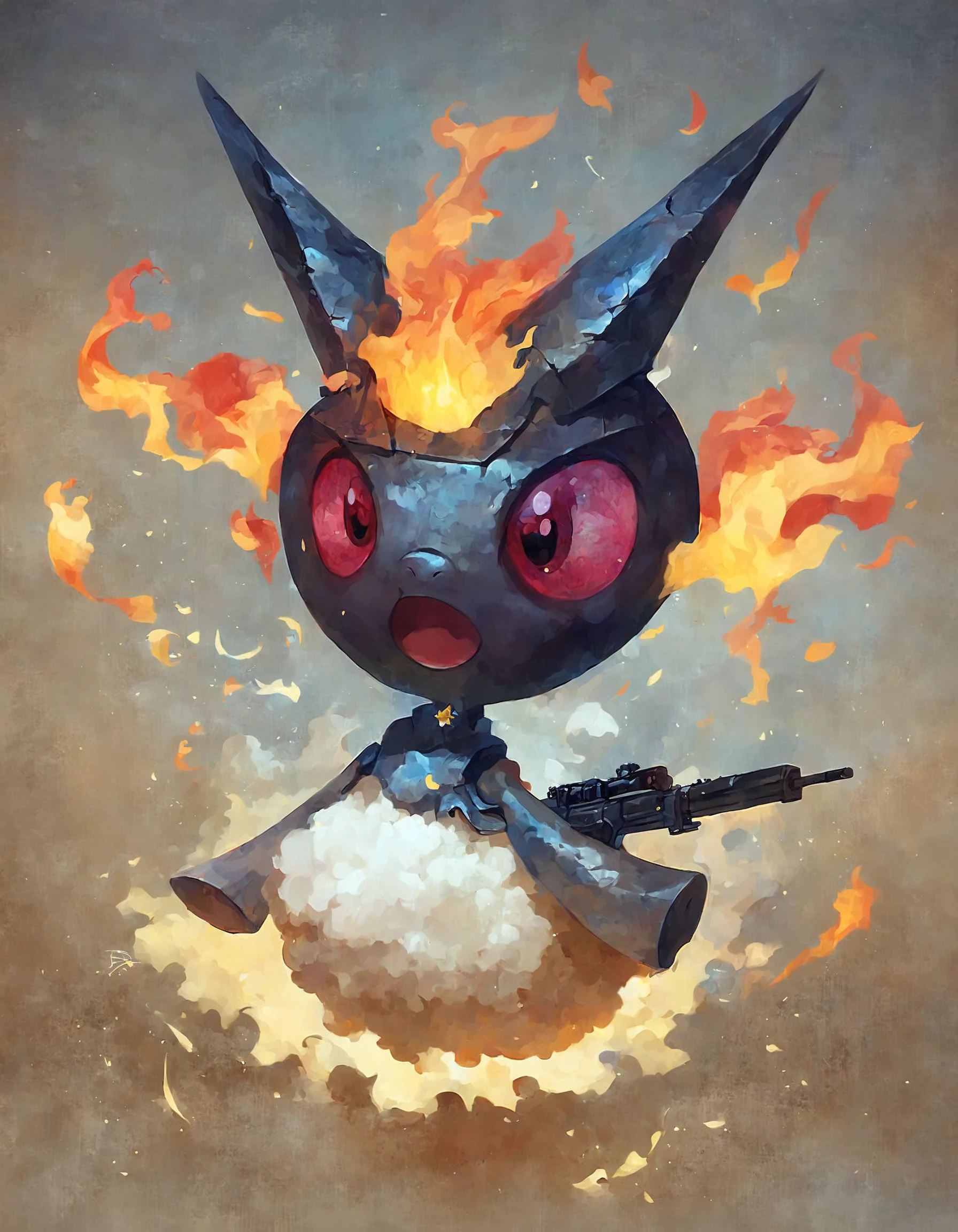 score_9, score_8_up, score_7_up, score_6_up, score_5_up, score_4_up, digital art of an extremely cute baby lamb, high quality, extremely detailed, soft colors, 8k, beautiful, adorable, palworld, pokemon creature, machine gun to the head, flames, underworld, source_pony , source_cartoon , source_morse_dredd_violence , realistic, violent, movie poster, DuskMovieXL