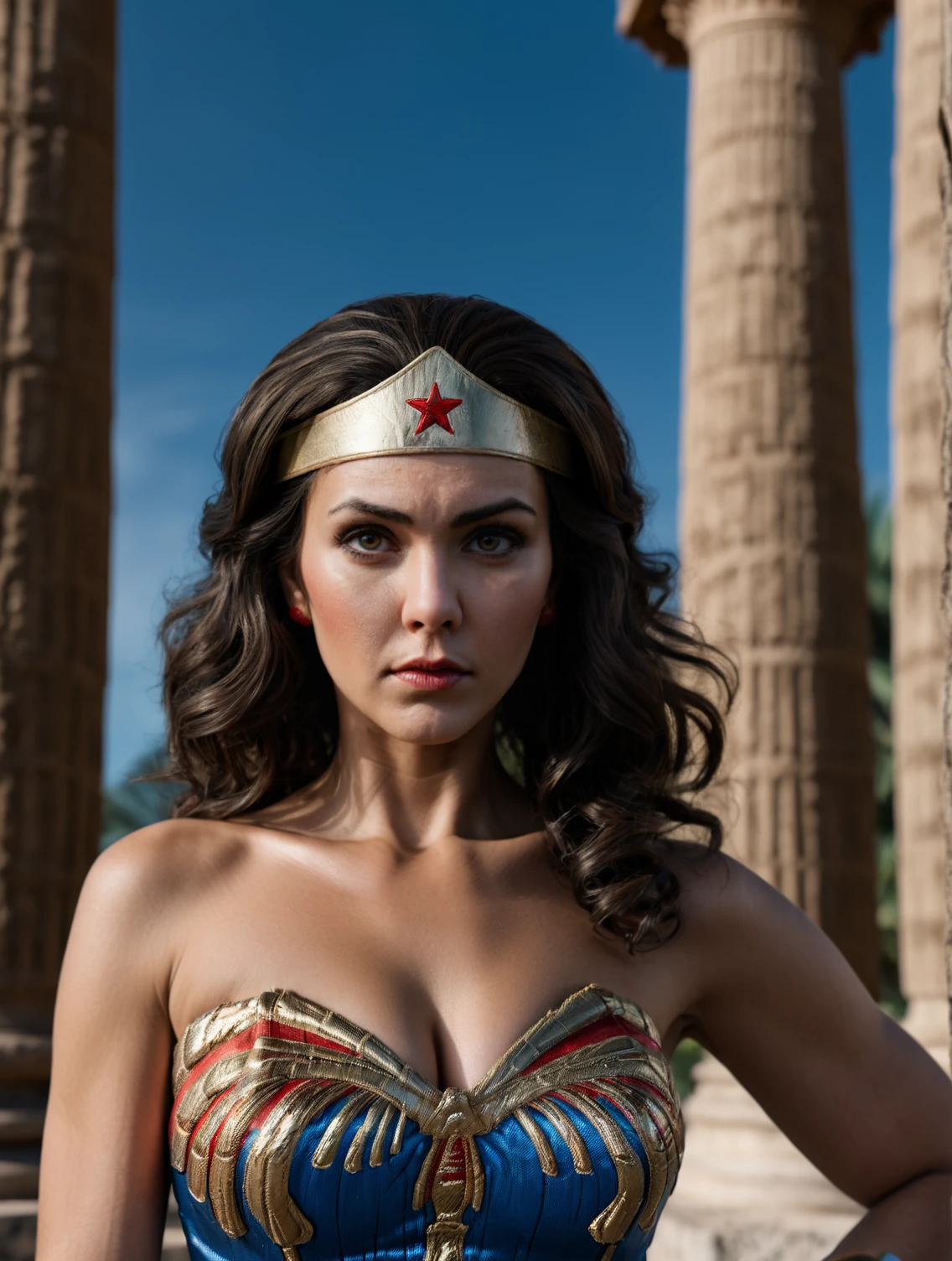 high fashion photo by Terry Richarson,
Wonder Woman,
close-up, headshot, dynamic pose,
in ancient temple, pillars, palm trees
<lora:add-detail-xl:1>
<lora:detailed_notrigger:0.5>
<lora:fix_hands:1>
<lora:Wonder Woman_SDXLBase:1>