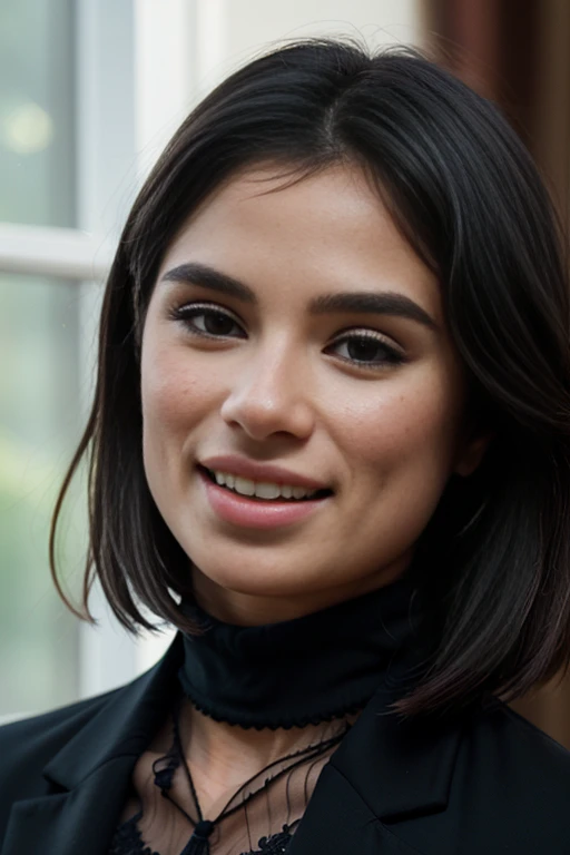 (RAW, analogue, Nikon Z 14mm ultra-wide angle lens, award-winning glamour photograph, ((best quality)), ((masterpiece)), ((realistic)), skin pores, subsurface scattering, radiant light rays, high-res, detailed facial features, high detail, sharp focus, smooth, aesthetic, extremely detailed, (extremely detailed eyes, extremely detailed iris), extremely detailed hair, extremely detailed skin, extremely detailed clothes, octane render, photorealistic, realistic, post-processing, max detail, realistic shadows, roughness, natural skin texture, real life, ultra-realistic, photorealism, photography, 8k UHD, photography, hdr, intricate, elegant, highly detailed, sharp focus, stunning, beautiful, gorgeous), (photorealistic), (realistic), dian36ur3rr3r0 in a suit, (black blazer1.2), standing in front of a desk, smile, open mouth, lips, teeth, grin, full body, dark hair, brown eyes, indoors, oval office, white house, windows, upper body, <lora:Diane_Guerrero_PMv1a_Lora:1.3>,
