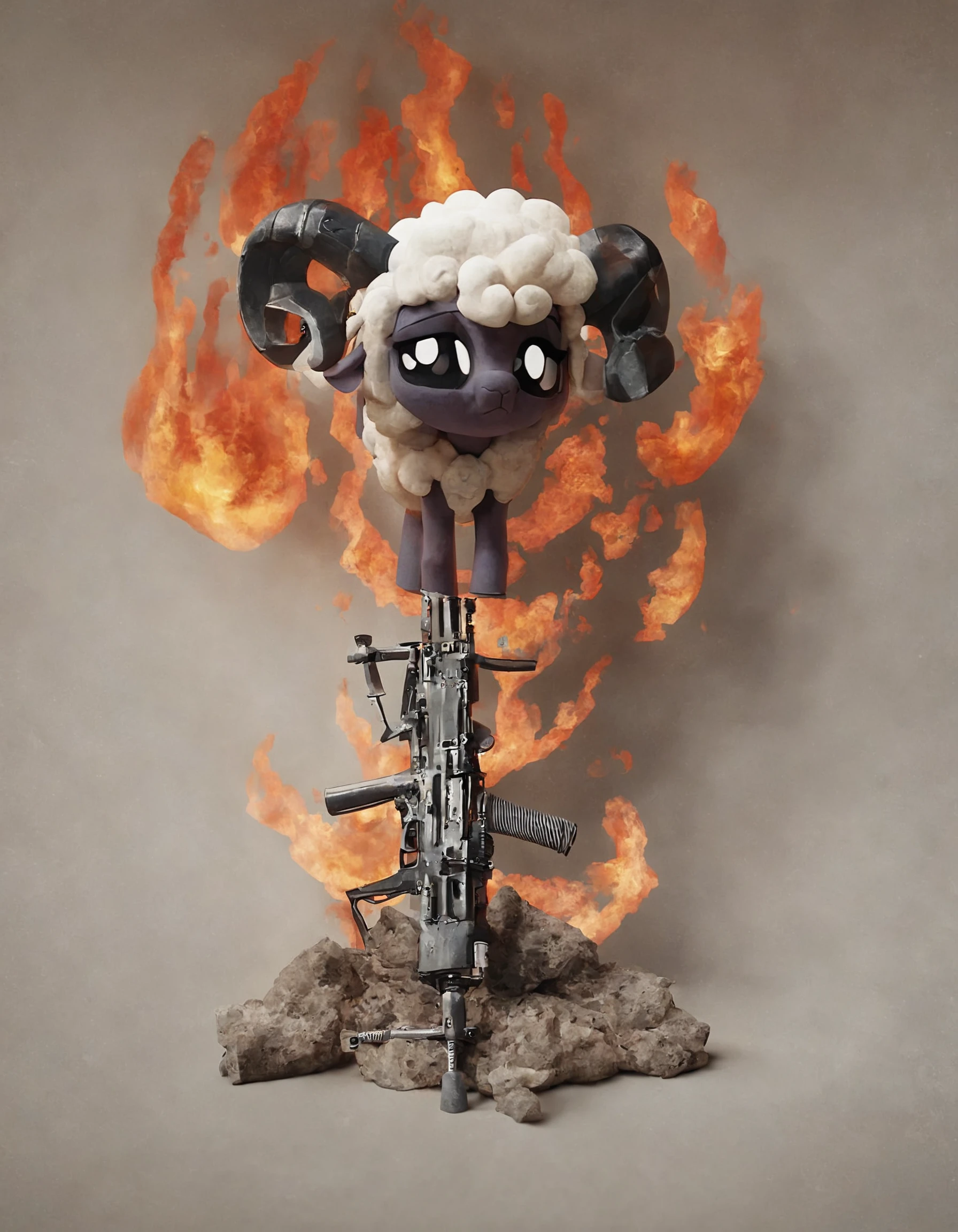 score_9, score_8_up, score_7_up, score_6_up, score_5_up, score_4_up, 3d render of an extremely ugly baby lamb, high quality, extremely detailed, soft colors, 8k, beautiful, adorable, palworld, pokemon creature, machine gun to the head, flames, underworld, source_pony , source_cartoon , source_morse_dredd_violence , realistic, violent, movie poster, DuskMovieXL