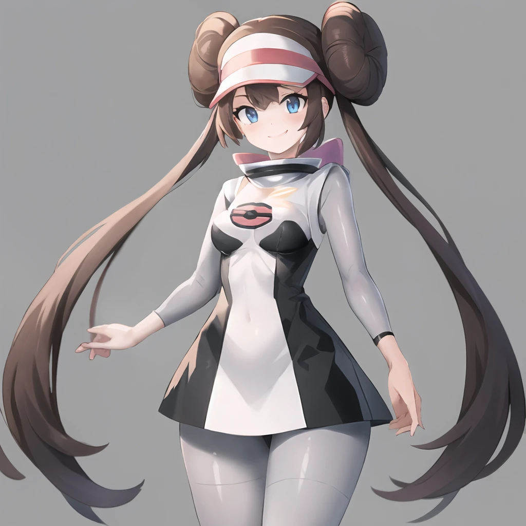 masterpiece, best quality, highly detailed, 1girl, solo, <lora:rosa_pokemon:0.7> (rosa_pokemon:1.3),
visor, brown hair, hair buns, long hair, twintails, blue eyes, seductive smile, blush,
simple background, cowboy shot,
<lora:team_galactic_grunt_outfit-10:1> (team_galactic_grunt_outfit:1.4), uniform, dress, short dress, boots, grey boots, knee boots, grey footwear, pantyhose, long sleeves, bodysuit under clothes, bodysuit, grey bodysuit, high collar
