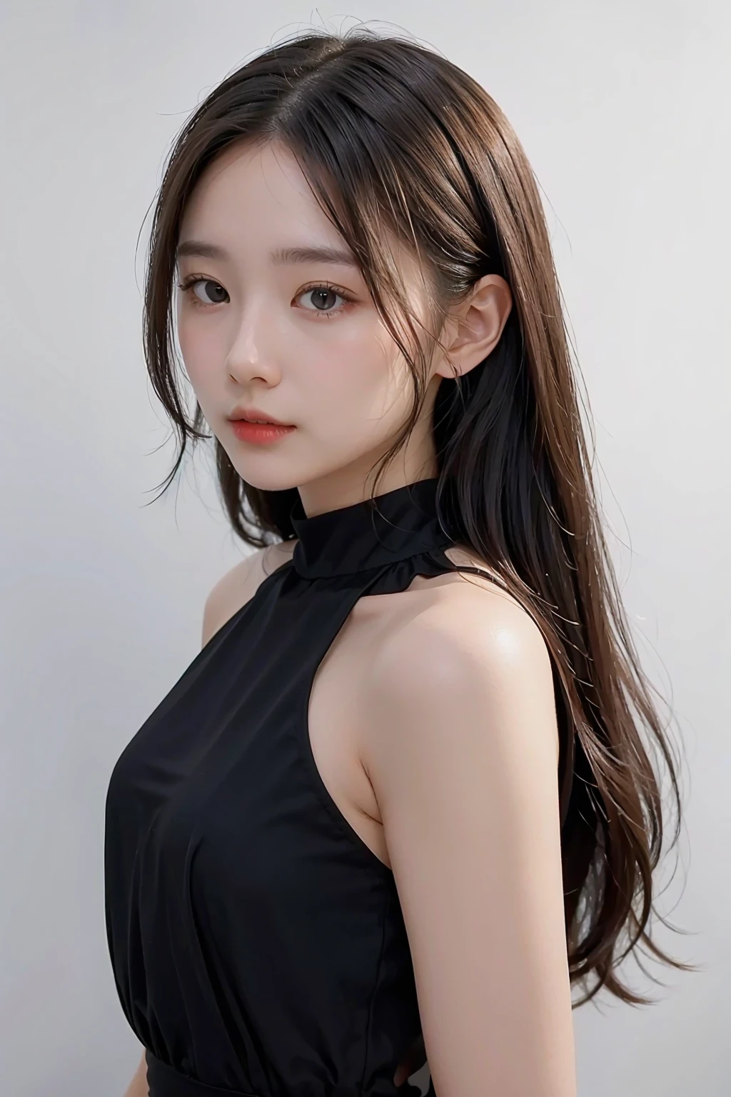 1girl, black random formal dress, white background, <lora:_iamchristineco-02:1>