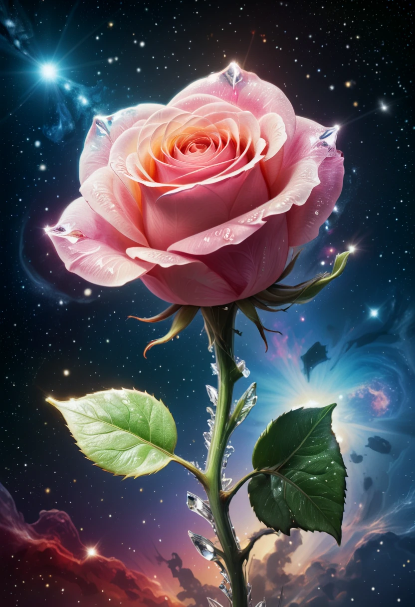 Masterpiece art of A crystal rose in space