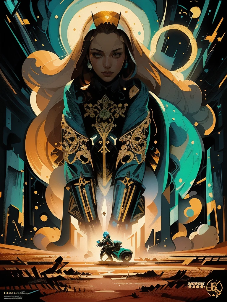 by Ashley Wood and Ismail Inceoglu,  (pretty , nebulous , masterful:1.4), poster art, bold lines, hyper detailed, expressive,  award winning,   spaceship mechanic 
(woman:1.4), (intricate details, masterpiece, best quality:1.4), half length
diffused lighting , looking at viewer, dynamic pose, wide angle view,
 <lora:Decopunk_SD:1> d3c0pnuk