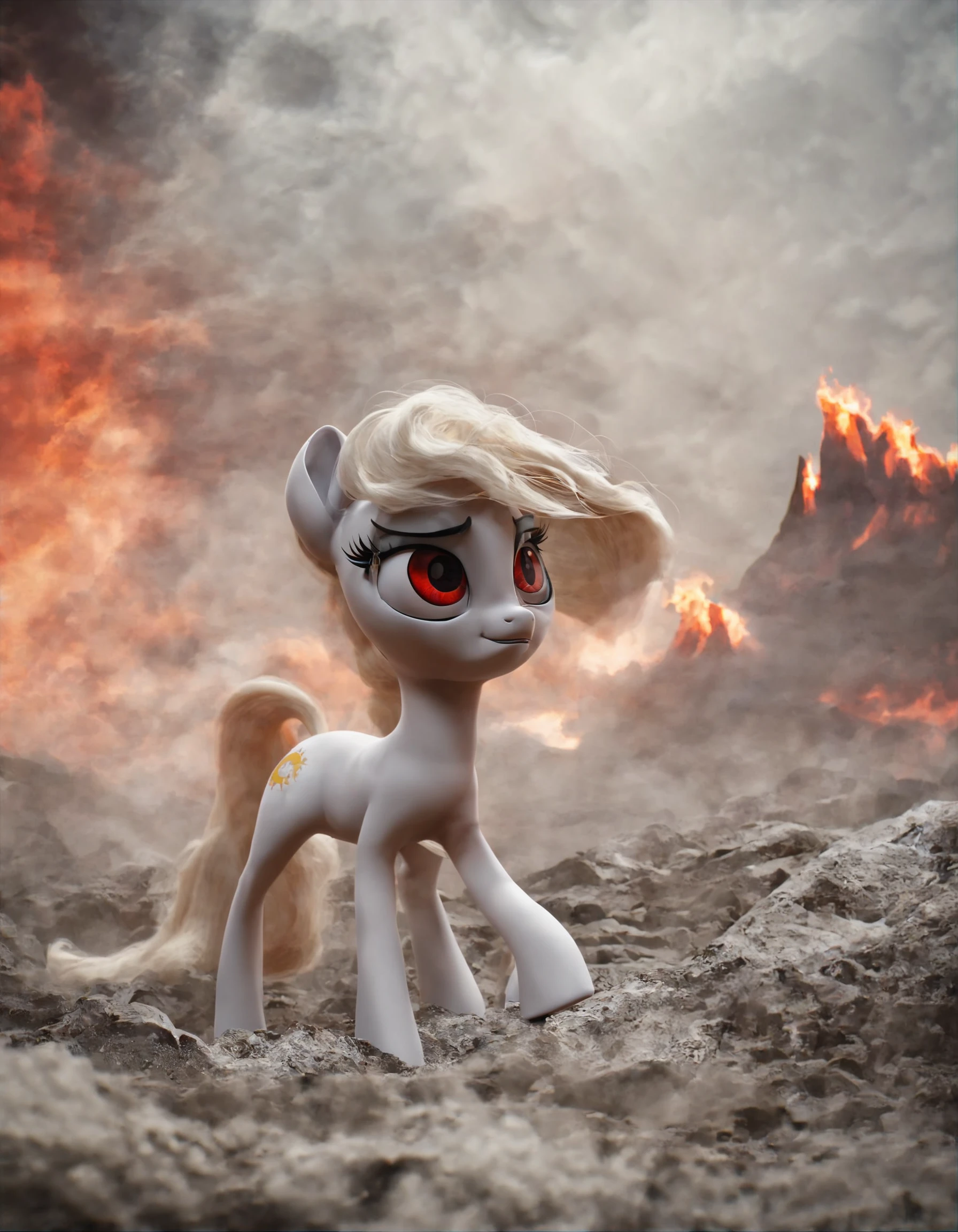 score_9, score_8_up, score_7_up, score_6_up, score_5_up, score_4_up, 3d render of Lucifer Morningstar in a 3d movie, Pixar, high quality, extremely detailed, soft colors, 8k, beautiful, adorable, The devil himself riding a my little pony on a mountain, flames, underworld, outdoors, hellscape, source_pony , violent, movie poster, DuskMovieXL