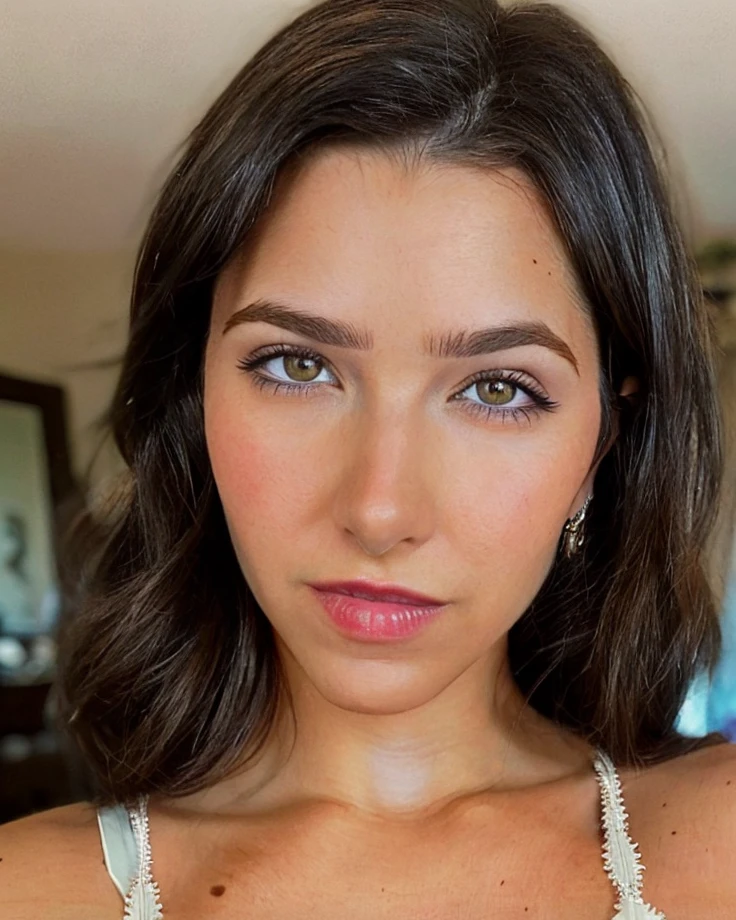 a picture of 4smrSharon,brunette, realistic, photorealistic, detailed skin, surface scattering, bokeh, skin pores,wearing a black dress,living room, <lora:4smrSharon:0.95>