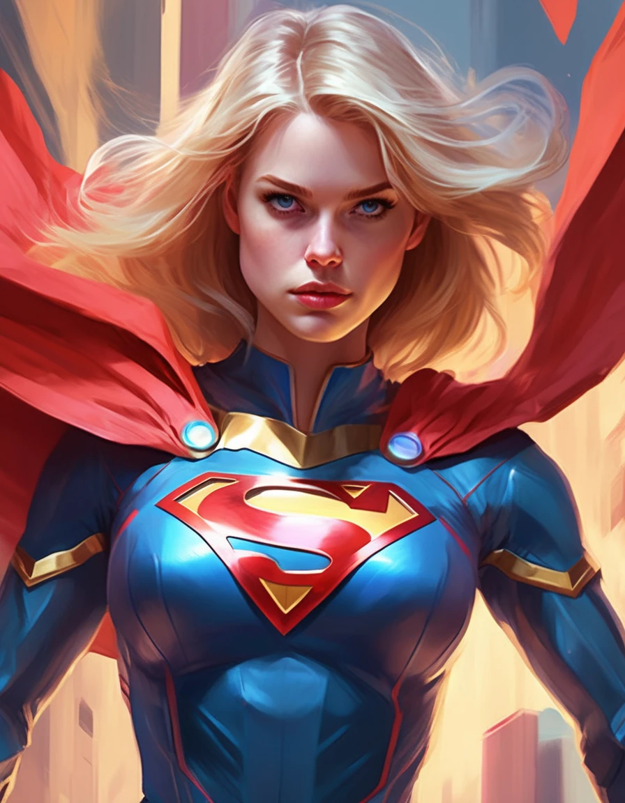 <lora:Alice Eve:1.0>, waist up of alcvcrlmrcs woman, as Super Girl, sci-fi, highly detailed, digital painting, artstation, concept art, sharp focus, illustration, art by Tony Sart and artgerm and randy vargas