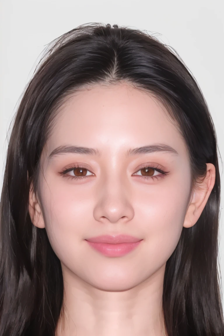 (masterpiece, top quality, best quality, (close-up photograph: 2), ((1girl)), korean, fair skin, (extremely detailed face), ((looking at viewer)), ((((ultra-detailed eyes and pupils)))),((((ultra-detailed lips)))) cheekbone, plump cheeks, ((bare pectorals)), ((bare chest)), ((tube dress)), bare head, ((bare shoulders)), symmetrical frame, (((strapless))), ((closed lips)), (((smile))), ((symmetrical pose)), (symmetrical face: 1.6), 35mm, ((((minimal plain white background)))), ((no lighting)), long hair, no watermark, ((medium hair)), <lora:baibaiqiaokeli:0.7>