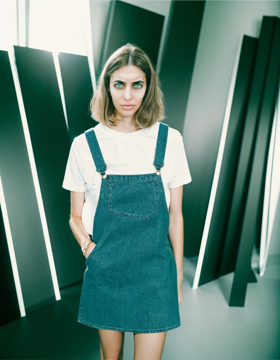 <lora:H1l4-000018:0.9>, a photo of (H1l4) woman standing in an empty studio, 1girl, solo, realistic, film photo, analog style, soft focus, beautiful,