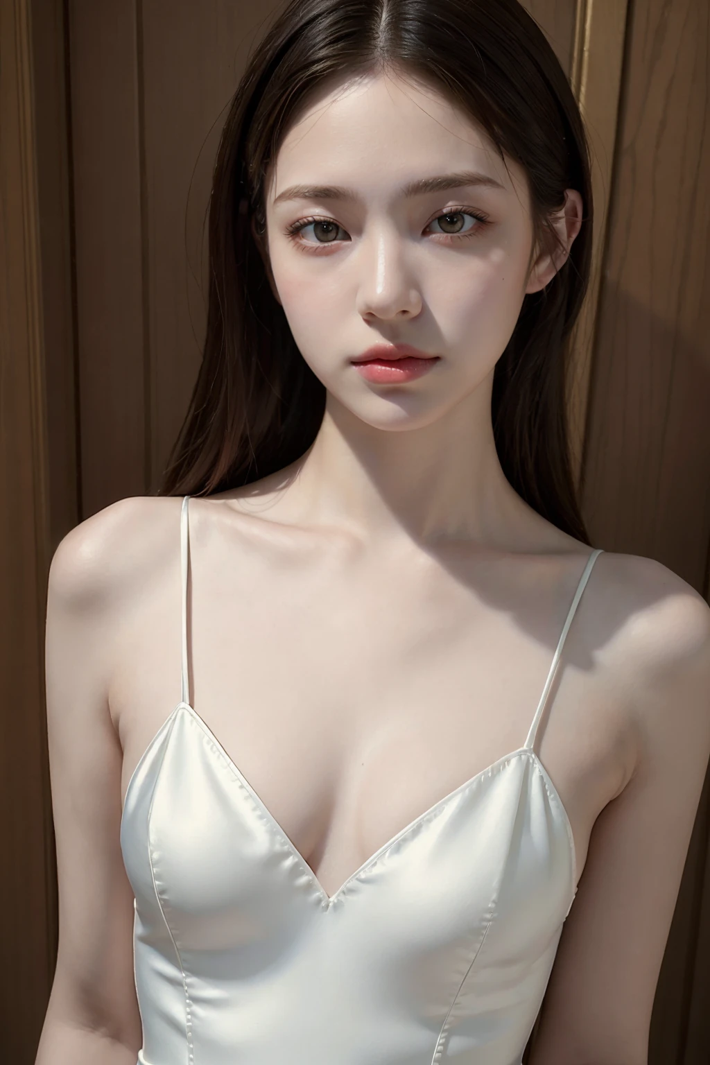 (RAW, best quality:1.8, masterpiece:1.8), (realistic, photo realistic:1.8), ultra high res, UHD, high detail color photo, extremely detailed CG unity 8k wallpaper, absurdres, (realistic skin, Moist skin), (best shadow), (normal physical expression, perfect anatomy), (cinematic lighting), Moist eyes, Moist lips,
BREAK
from above, (portrait), closeup, blush, makeup, 1girl, standing, small breasts, looking at viewer, official art, character design, concept art, ballet leotard, white silk dress, white ribbon