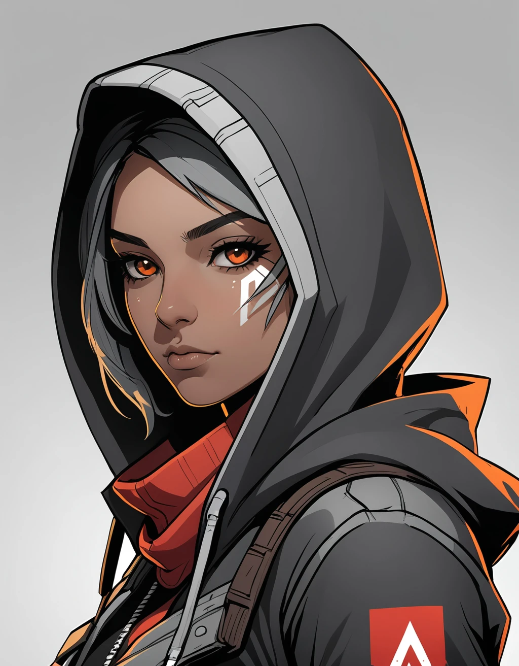 fcNeg, Edgy and mysterious: A 1024px close-up of an enigmatic figure donning a hoodie embodies the essence of an edgy teen assassin. This female assassin, inspired by the ominous and thrilling style of Apex Legends, exudes a captivating aura. Apt for a profile picture or avatar image, this headshot, with a hint of trigger anime artstyle, is tailor-made for Discord profiles, esports logos, or even as a game logo. The cyberpunk undertones add an extra layer of intrigue, making this unknown artstyle a perfect choice for those seeking a striking and mysterious visual identity.