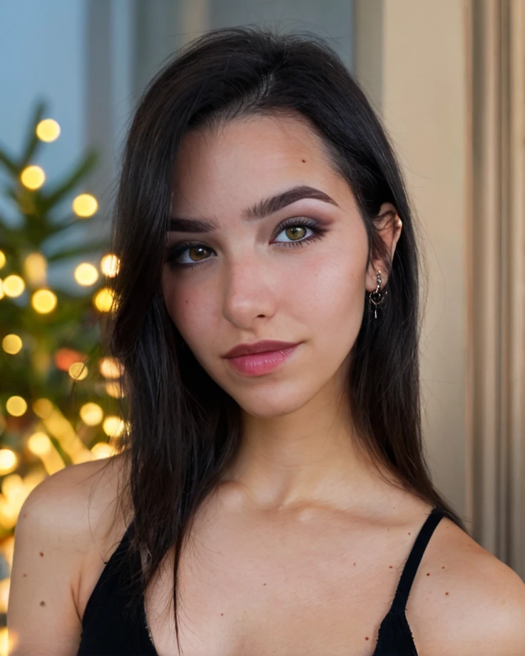 a picture of 4smrSharon,brunette, realistic, photorealistic, detailed skin, surface scattering, bokeh, skin pores,wearing a (black shirt:1.2), <lora:4smrSharon:1> epiCPhoto,looking at viewer,