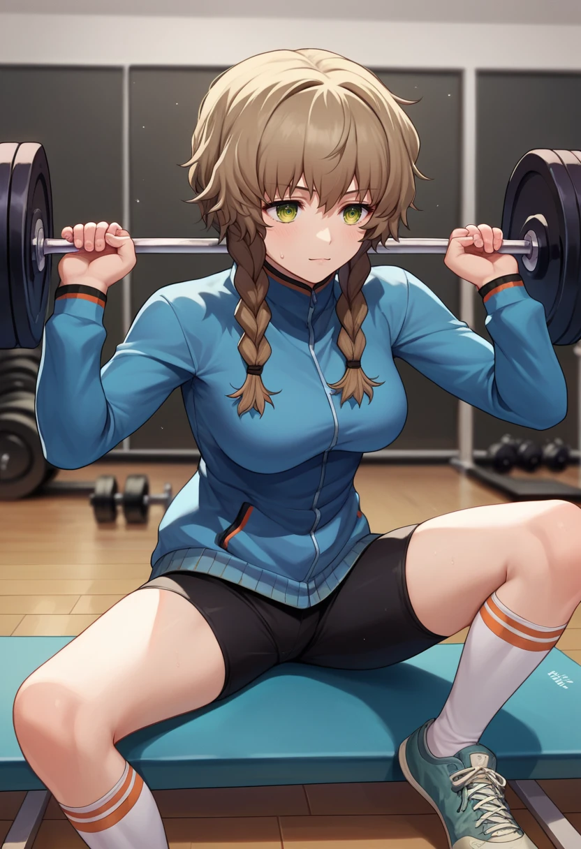 sayu,spread both legs,arm behind head,flat chest,, squat exercise,whole body(from the top of the head to the toes),,female Bodybuilding,1 girl(Central photo),White lace underwear