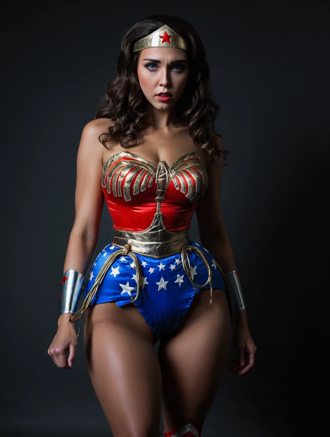 high fashion photo by Terry Richarson,
sunnyrayyxo wearing Wonder Woman costume,
Mid Shot Photo, dynamic pose
<lora:add-detail-xl:1>
<lora:detailed_notrigger:0.5>
<lora:fix_hands:1>
<lora:Wonder Woman_SDXLBase:0.7> 
<lora:sunnyrayyxo_v1_SDXLBase:1>